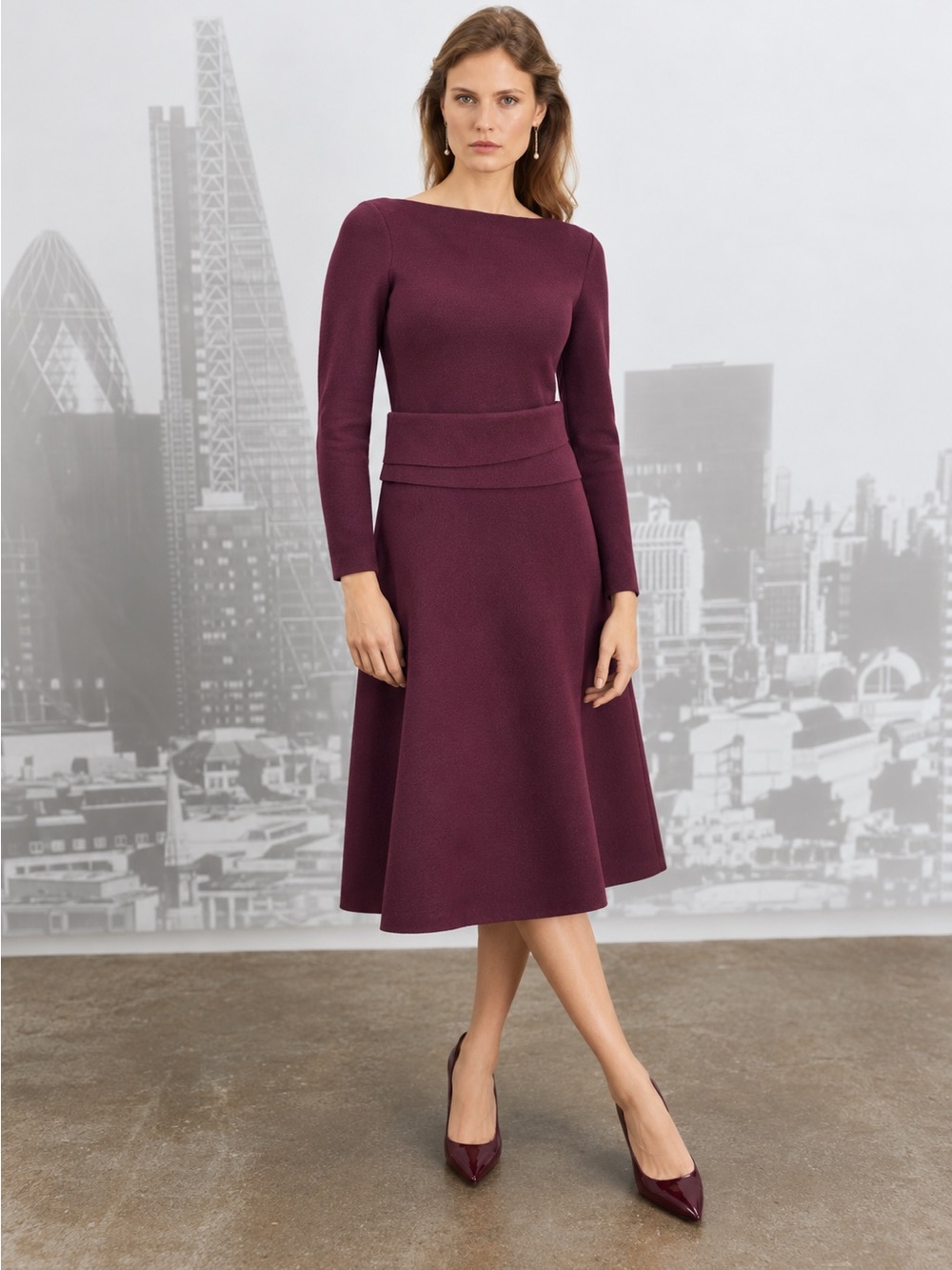 NWT The Fold London Elwood Merino Wool Knit Midi Dress in Plum, Size 4